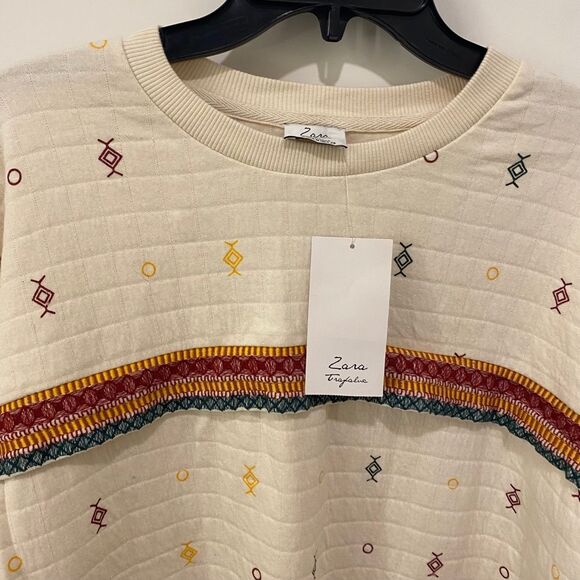 Zara Trafaluc Women's Long Sleeve Boho Embroidered Sweater. Multicolor. Medium - Picture 6 of 10